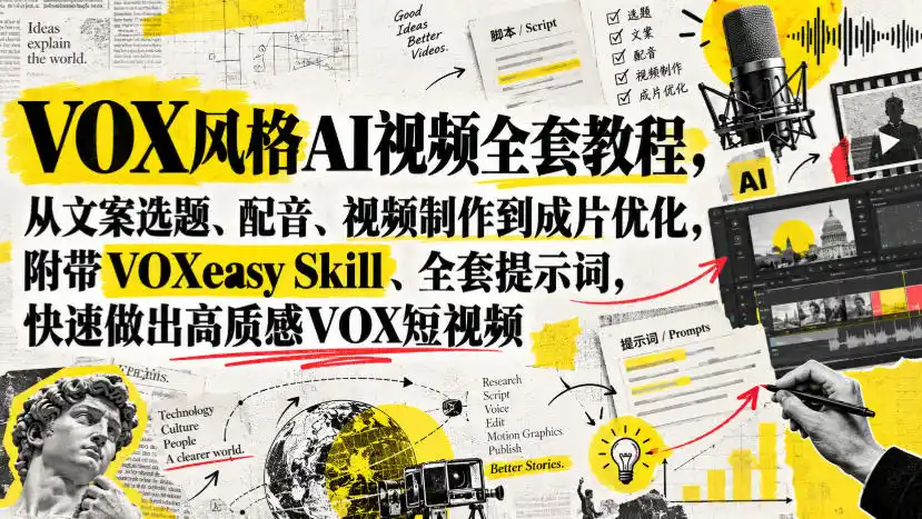 VOX风格AI视频全套教程，从文案选题、配音、视频制作到成片优化，附带VOXeasy Skill、全套提示词，快速做出高质感VOX短视频-小创项目网