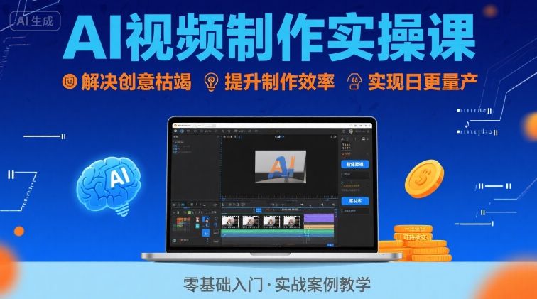 Ai视频制作实操课，解决创意枯竭、效率低下痛点，实现日更量产可持续变现(更新26年3月)-小创项目网