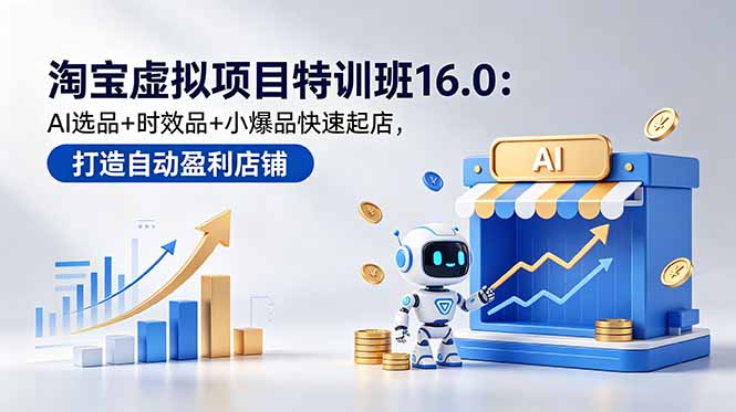 淘宝虚拟项目特训班16.0：AI选品+时效品+小爆品快速起店，打造自动盈利店铺-小创项目网