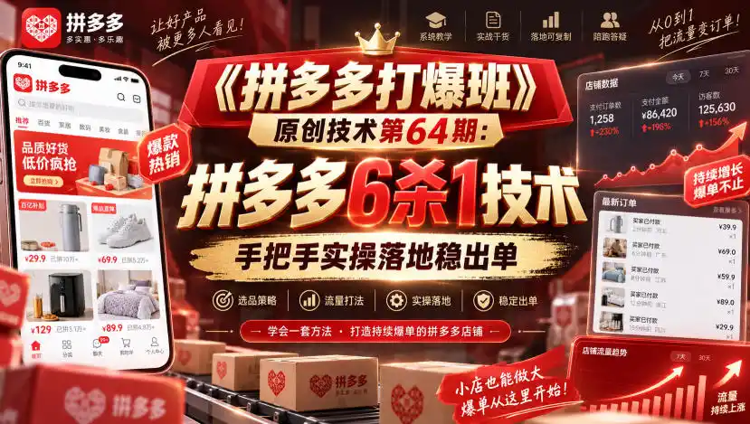 《拼多多打爆班》原创技术第64期：拼多多6杀1技术，手把手实操落地稳出单-小创项目网
