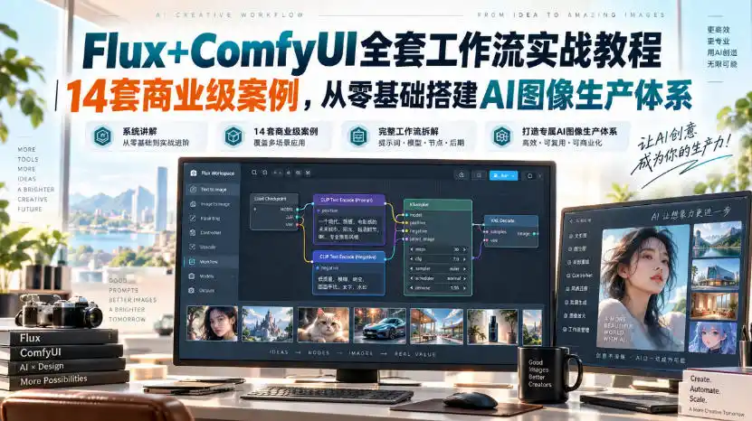 Flux+ComfyUI全套工作流实战教程｜14套商业级案例，从零基础搭建AI图像生产体系-小创项目网