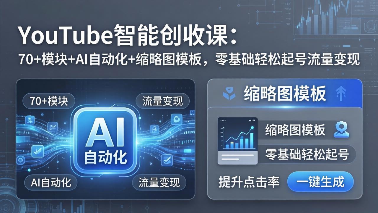YouTube智能创收课：70+模块+AI自动化+缩略图模板，零基础轻松起号流量变现-小创项目网