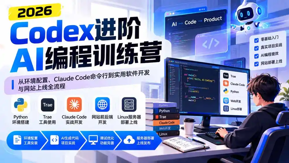 Codex进阶AI编程训练营：从环境配置、Claude Code命令行到实用软件开发与网站上线全流程-小创项目网