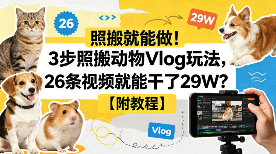 照搬就能做！3步照搬动物Vlog玩法，26条视频就能干了29W？【附教程】【赠coze一键生成工作流】-小创项目网