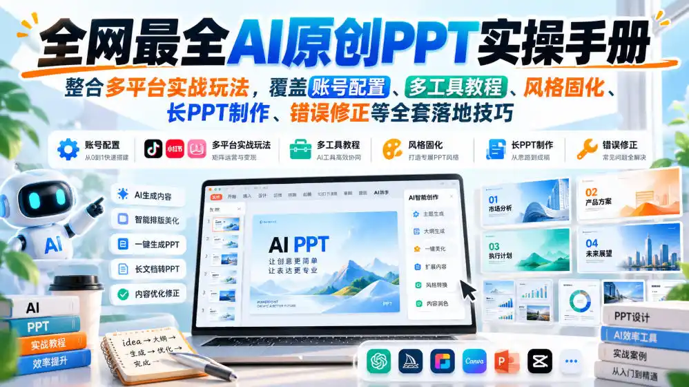 全网最全AI原创PPT实操手册，整合多平台实战玩法，覆盖账号配置、多工具教程、风格固化、长PPT制作、错误修正等全套落地技巧-小创项目网