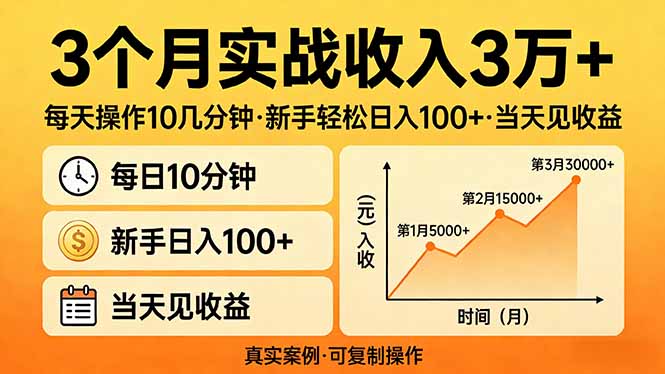 3个月实战收入3万+，每天操作10几分钟，新手轻松日入100+，当天见收益-小创项目网