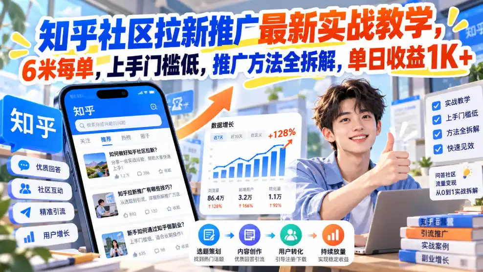 知乎社区拉新推广最新实战教学，6米每单，上手门槛低，推广方法全拆解，单日收益1K+！(更新1010)-小创项目网