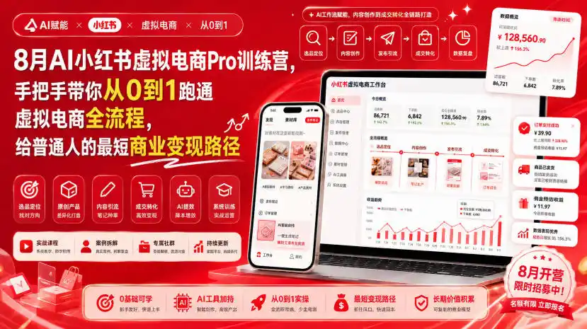 8月AI小红书虚拟电商Pro训练营，手把手带你从0到1跑通虚拟电商全流程，给普通人的最短商业变现路径(更新0910)-小创项目网