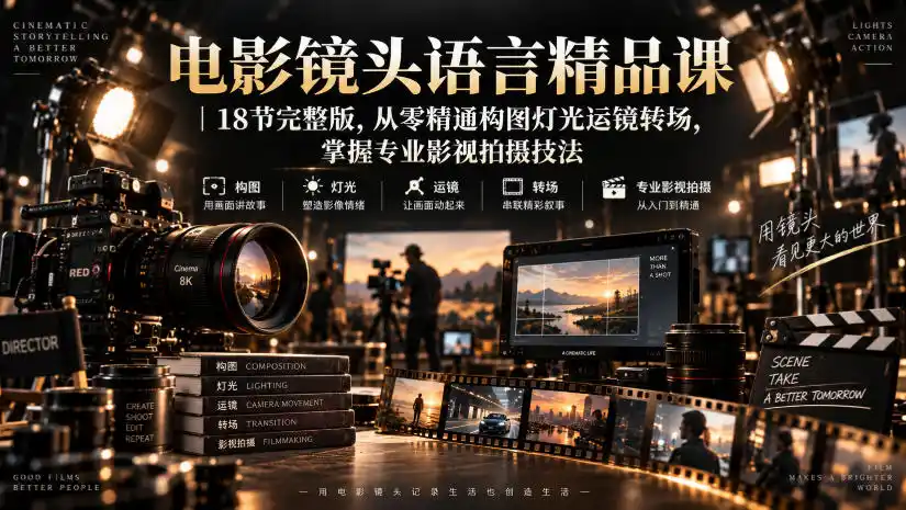 电影镜头语言精品课｜18节完整版，从零精通构图灯光运镜转场，掌握专业影视拍摄技法-小创项目网