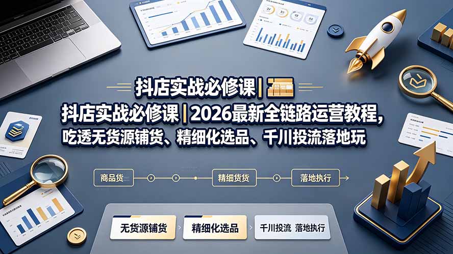 抖店实战必修课｜2026最新全链路运营教程，吃透无货源铺货、精细化选品、千川投流落地玩法-小创项目网