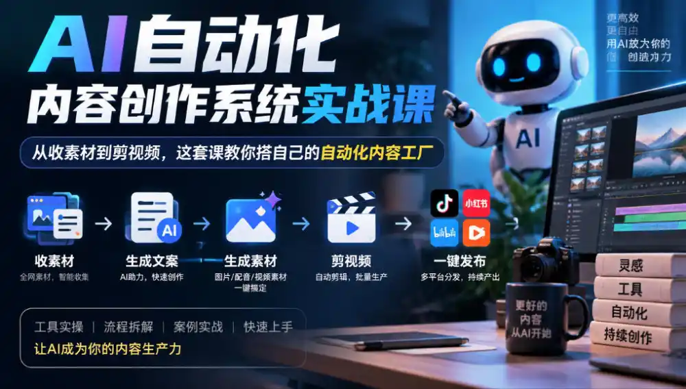 AI自动化内容创作系统实战课，从收素材到剪视频，这套课教你搭自己的自动化内容工厂-小创项目网