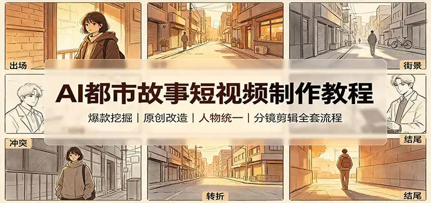 AI都市故事短视频制作教程:爆款挖掘原创改造,人物统一分镜剪辑全套流程-小创项目网