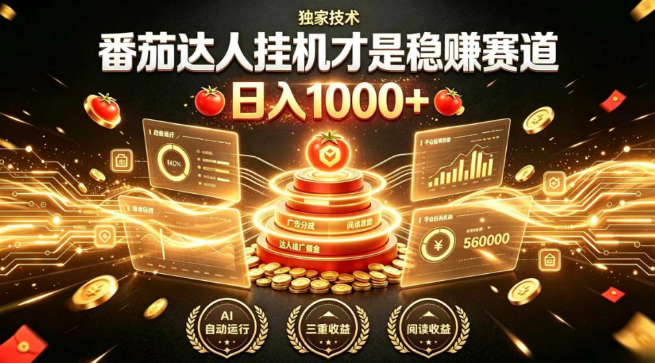 别再瞎找副业！番茄达人挂G才是稳賺赛道，日入1000+，全程傻瓜式操作，可矩阵放大【揭秘】-小创项目网