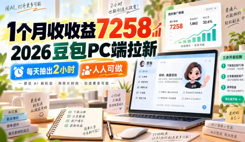 1个月收收益7258，2026豆包PC端拉新，每天抽出2小时，人人可做-小创项目网
