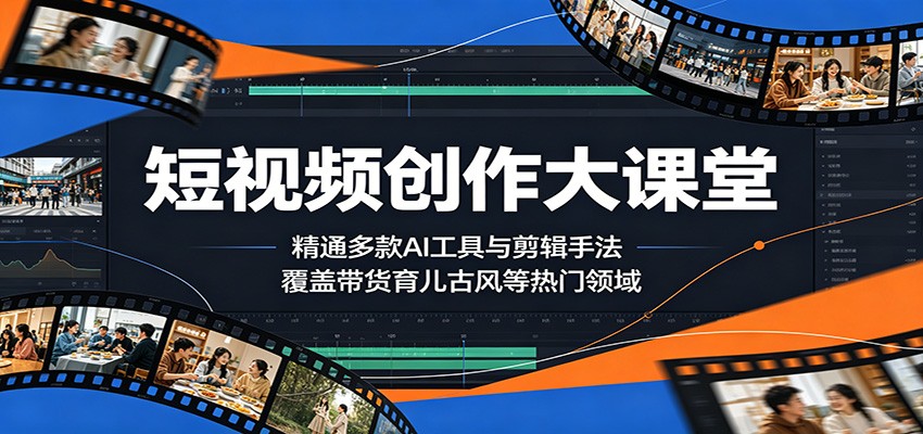 短视频创作大课堂：精通多款AI工具与剪辑手法，覆盖带货、育儿、古风等热门领域-小创项目网