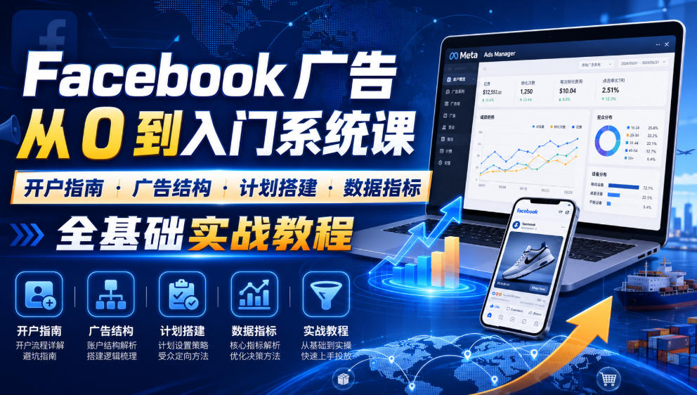 Facebook广告新手从0到入门系统课｜开户指南・广告结构・计划搭建・数据指标全基础实战教程-小创项目网