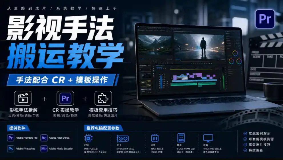 影视手法搬运教学，手法配合CR+模板操作，需要电脑，提供软件+配置参数-小创项目网