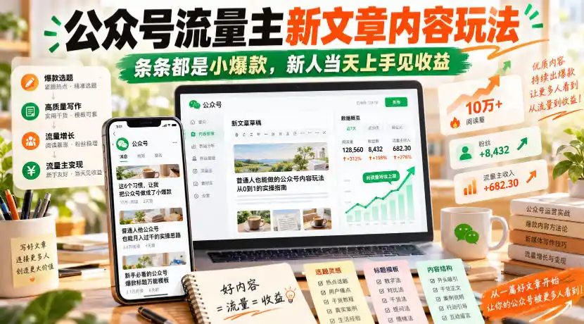公众号流量主新文章内容玩法，条条都是小爆款，新人当天上手见收益-小创项目网