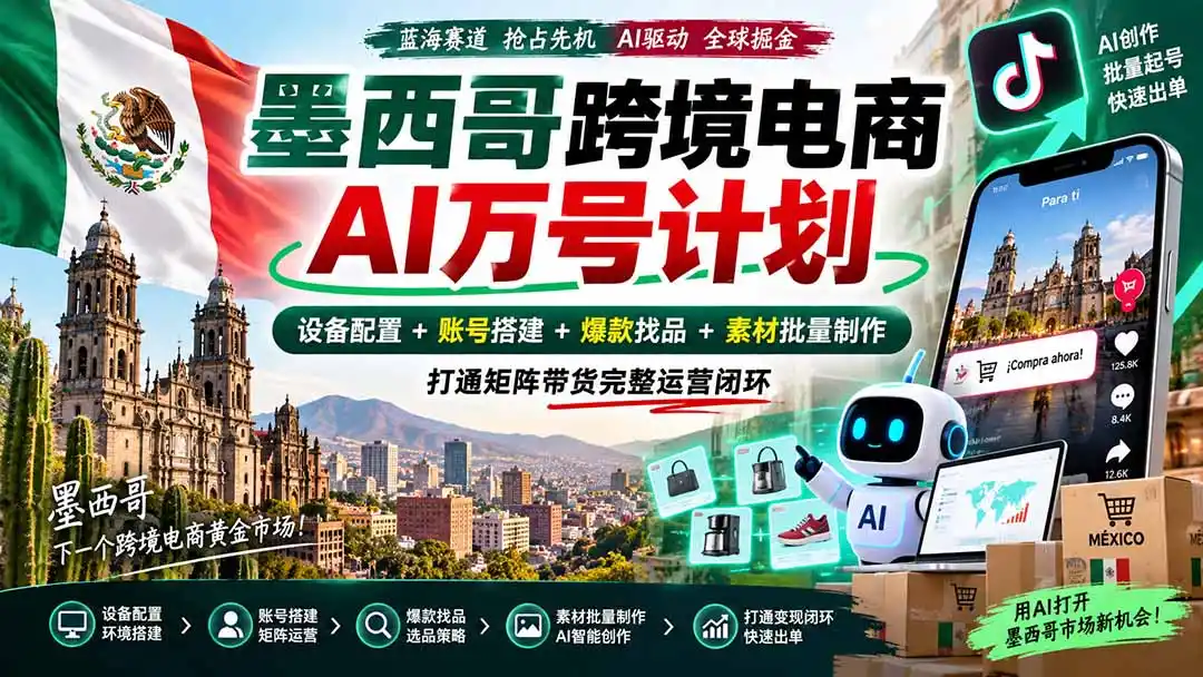 墨西哥AI跨境电商万号计划｜设备配置+账号搭建+爆款找品+素材批量制作，打通矩阵带货完整运营闭环-小创项目网