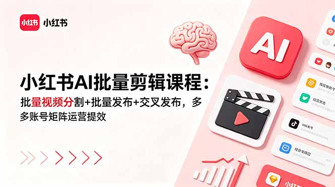 小红书AI批量剪辑课程：批量视频分割+批量发布+交叉发布，多账号矩阵运营提效-小创项目网