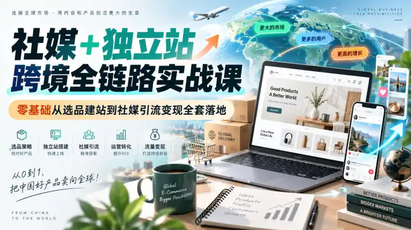 社媒+独立站跨境全链路实战课｜零基础从选品建站到社媒引流变现全套落地-小创项目网