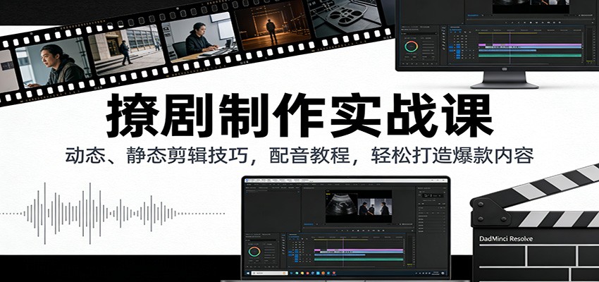 撩剧制作实战课：动态、静态剪辑技巧，配音教程，轻松打造爆款内容-小创项目网