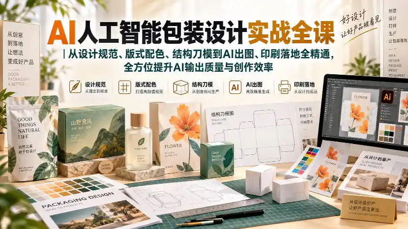 AI人工智能包装设计实战全课｜从设计规范、版式配色、结构刀模到AI出图、印刷落地全精通-小创项目网