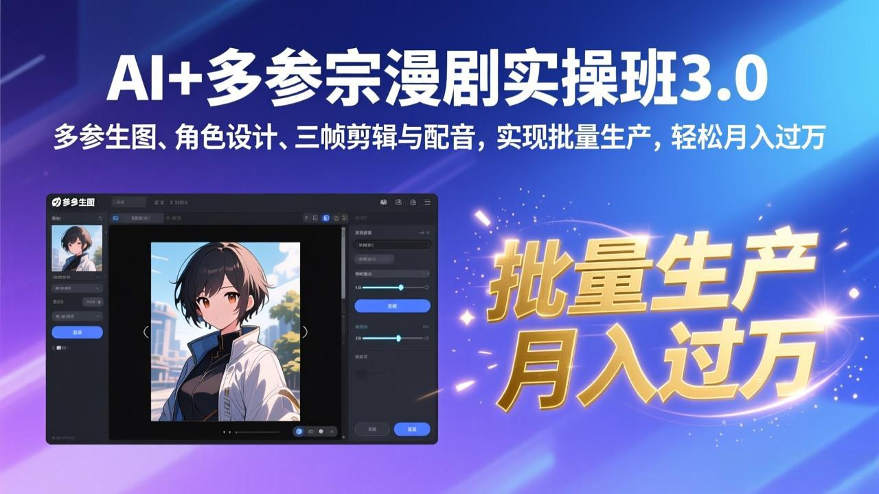 AI+多参宗漫剧实操班3.0：多参生图、角色设计、三帧剪辑与配音，实现批量生产，轻松月入过万-小创项目网