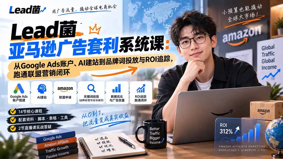 Lead菌亚马逊广告套利系统课：从Google Ads账户、AI建站到品牌词投放与ROI追踪，跑通联盟营销闭环-小创项目网