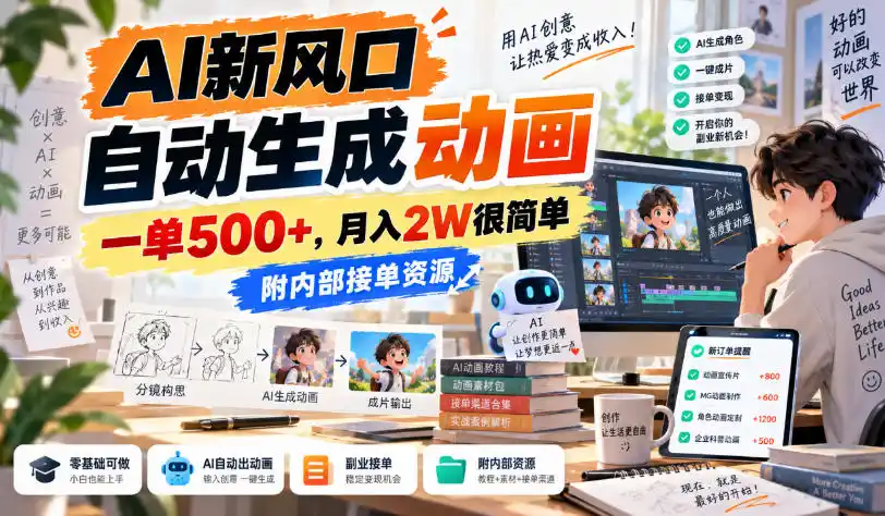 AI新风口，自动生成动画，一单500+，月入2W很简单，附内部接单资源【揭秘】-小创项目网