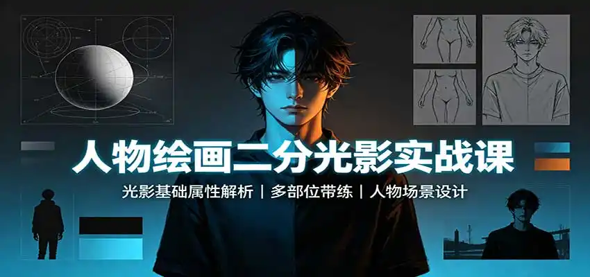 人物绘画二分光影实战课：光影基础属性解析，多部位带练，人物场景设计-小创项目网