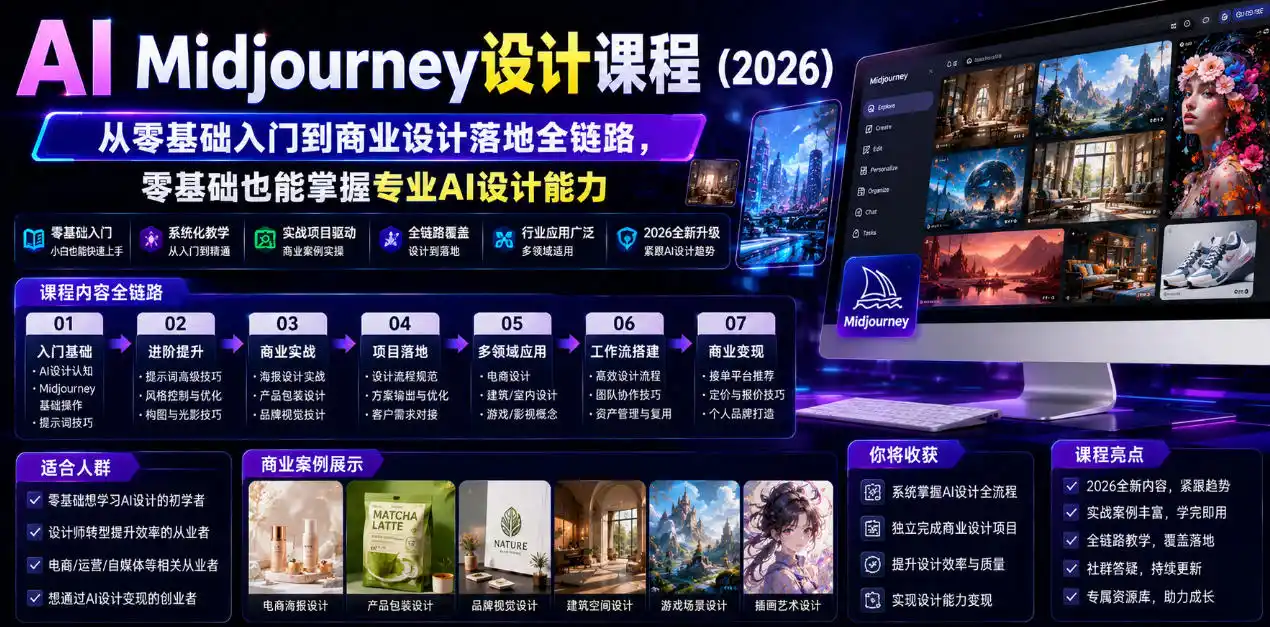 AI Midjourney设计课程(2026)，从零基础入门到商业设计落地全链路，零基础也能掌握专业AI设计能力(更新0913)-小创项目网