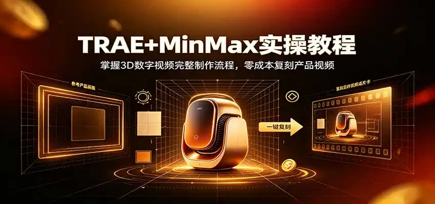 TRAE+MinMax实操教程：3D数字视频完整制作流程，零成本复刻产品视频-小创项目网