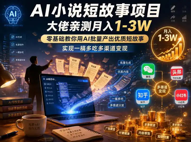 AI小说短故事项目，大佬亲测月入1-3W，零基础教你用AI批量产出优质短故事，实现一稿多吃多渠道变现(更新0910)-小创项目网