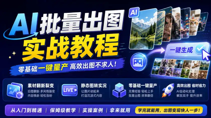 AI批量出图实战教程，素材翻新裂变，静态图转实况，零基础一键量产-小创项目网