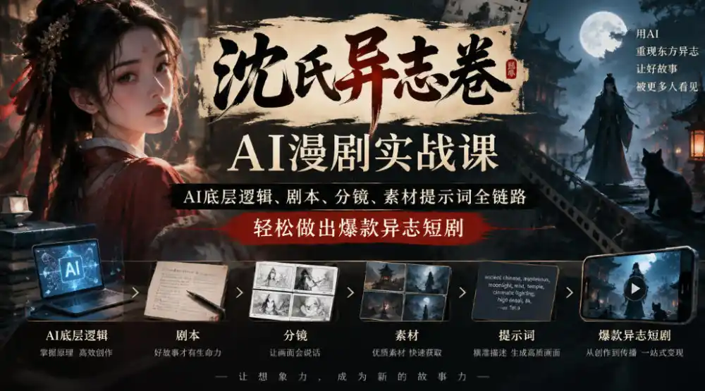 沈氏异志卷AI漫剧实战课｜AI底层逻辑、剧本、分镜、素材提示词全链路，轻松做出爆款异志短剧-小创项目网