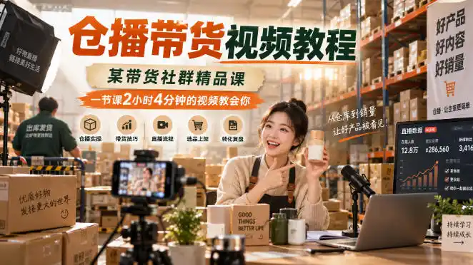 仓播带货视频教程，某带货社群精品课，一节课2小时4分钟的视频教会你-小创项目网