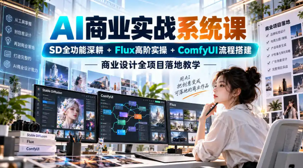 AI商业实战系统课｜SD全功能深耕+Flux高阶实操+Comfyui流程搭建，商业设计全项目落地教学-小创项目网