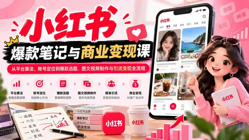 2026小红书爆款笔记与商业变现课：从平台算法、账号定位到爆款选题、图文视频制作与引流变现全流程-小创项目网