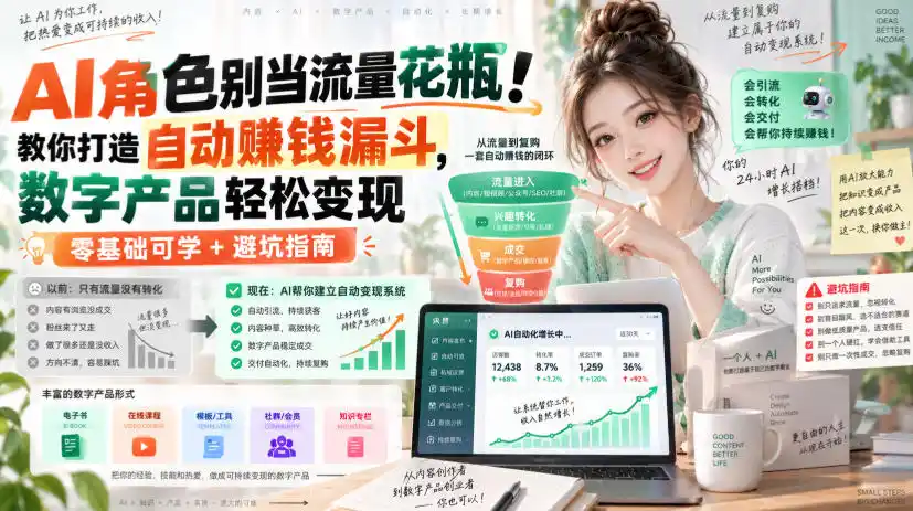 AI角色别当流量花瓶！教你打造自动賺钱漏斗，数字产品轻松变现(零基础可学+避坑指南)【原创双语字幕】-小创项目网