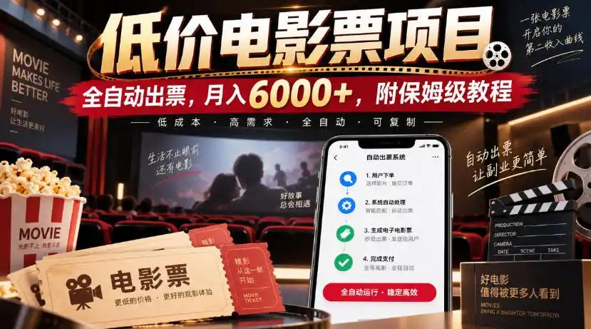 低价电影票项目，全自动出票，月入6000+，附保姆级教程【揭秘】-小创项目网