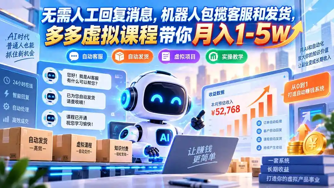 无需人工回复消息，机器人包揽客服和发货，多多虚拟课程带你月入1-5W-小创项目网