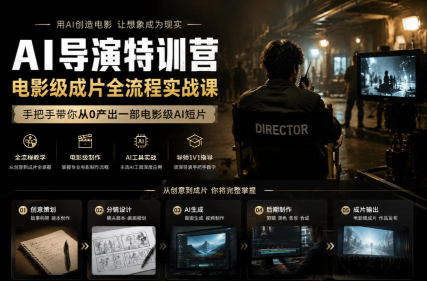AI导演特训营，电影级成片全流程实战课，手把手带你从0产出一部电影级AI短片-小创项目网