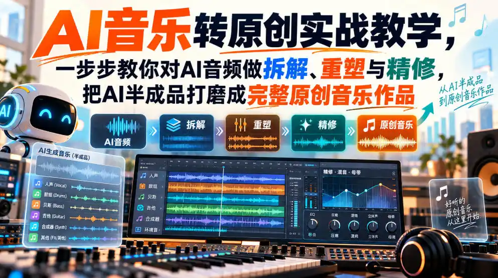 AI音乐转原创实战教学，一步步教你对AI音频做拆解、重塑与精修，把AI半成品打磨成完整原创音乐作品-小创项目网