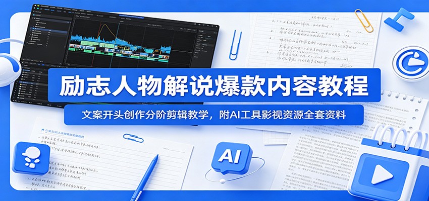 励志人物解说爆款内容教程:文案开头创作分阶剪辑教学,附AI 工具影视资源全套资料-小创项目网