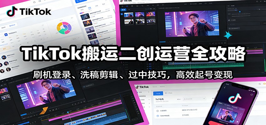 TikTok搬运二创运营全攻略：刷机登录、洗稿剪辑 、过中技巧，高效起号变现-小创项目网