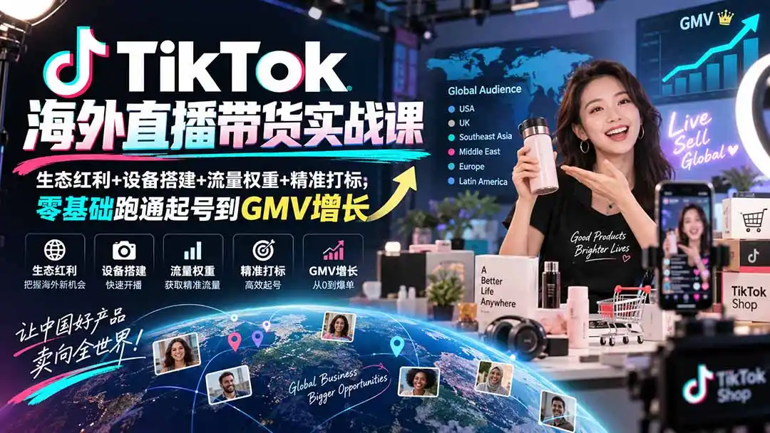 TikTok海外直播带货实战课｜生态红利+设备搭建+流量权重+精准打标，零基础跑通起号到GMV增长-小创项目网