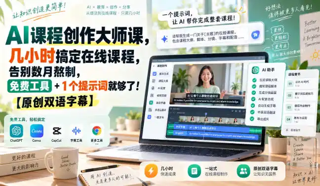 AI课程创作大师课，几小时搞定在线课程，告别数月熬制，免费工具+1个提示词就够了！【原创双语字幕】-小创项目网
