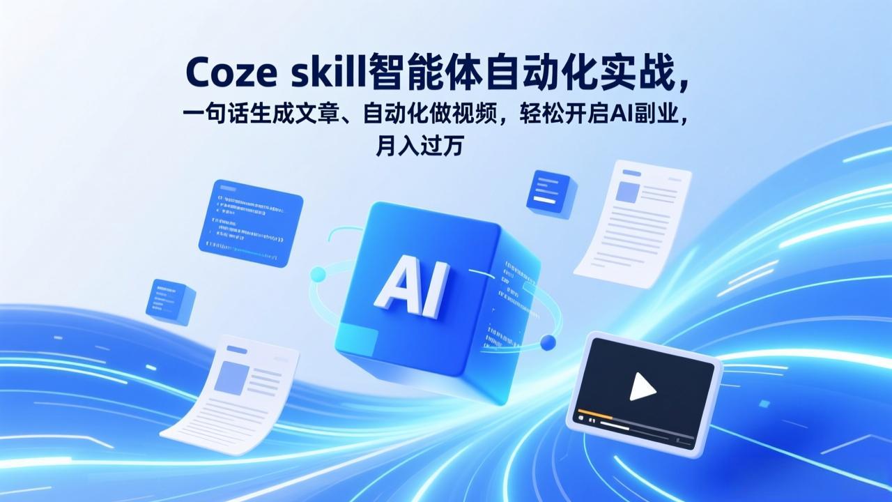 Coze skill智能体自动化实战，一句话生成文章、自动化做视频，轻松开启AI副业，月入过万-小创项目网