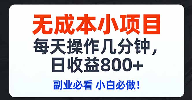 无成本小项目,每天操作几分钟,日收益800+ 副业必看 小白必做！-小创项目网